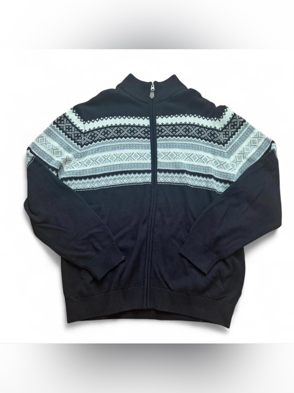 Chaps Mens 2XL Full Zip Christmas Sweater NWT Black Snowflake Mock Neck Cotton - Picture 5 of 14